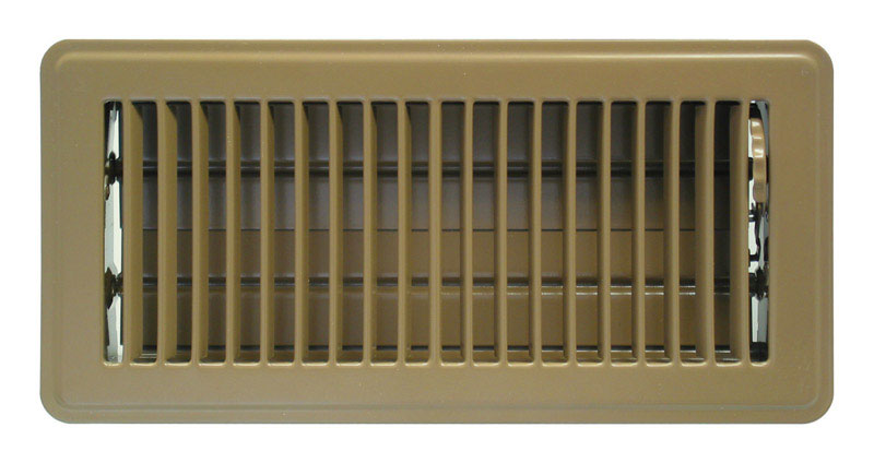 Emery Jensen brown 10x4 inch floor register with adjustable louvers for heating and cooling vent coverage.