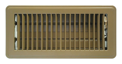 Emery Jensen brown 10x4 inch floor register with adjustable louvers for heating and cooling vent coverage.