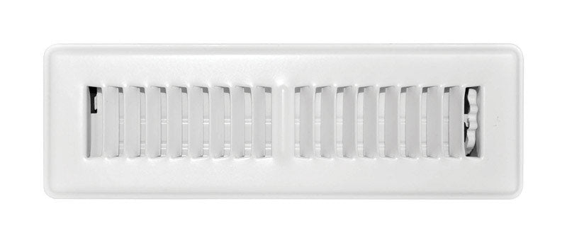 Emery Jensen white floor register with 10x2.25-inch opening, vent cover for floor heating or cooling, rectangular metal grille.
