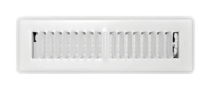 Emery Jensen white floor register with 10x2.25-inch opening, vent cover for floor heating or cooling, rectangular metal grille.