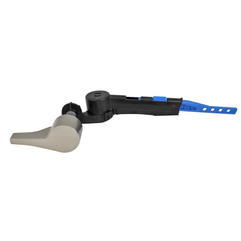 Universal BN tank lever flush handle by Emery Jensen, shown in a close-up image displaying the durable plastic construction.