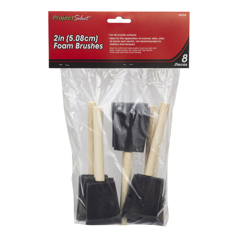 Set of 8 Emery Jensen foam chisel paint brushes, 2-inch size, ideal for detailed painting and craft projects.