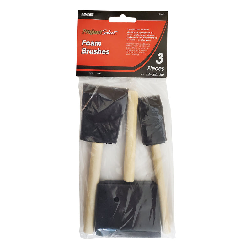 Set of 12 Emery Jensen foam chisel point brushes, ideal for painting and craft projects, with assorted sizes in a 3-pack.