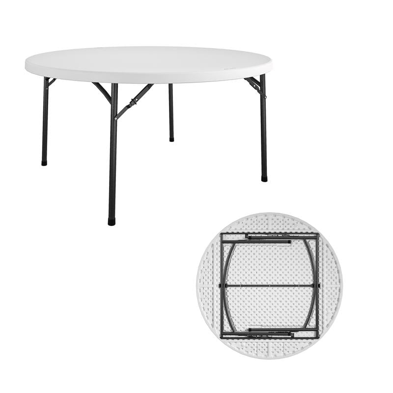 White 60-inch folding table by Emery Jensen, showing a sturdy, portable table ideal for events and gatherings.