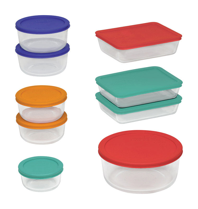 Emery Jensen 18-piece glass food storage set with lids, clear glass containers for kitchen organization.