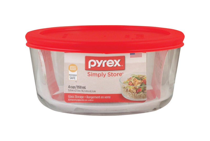 PYREX ROUND W/lid RED4C - Pack of 4