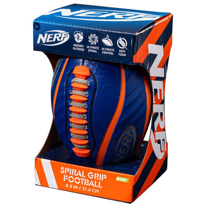Blue foam football from Emery Jensen, soft and lightweight soccer ball suitable for indoor play or training sessions.
