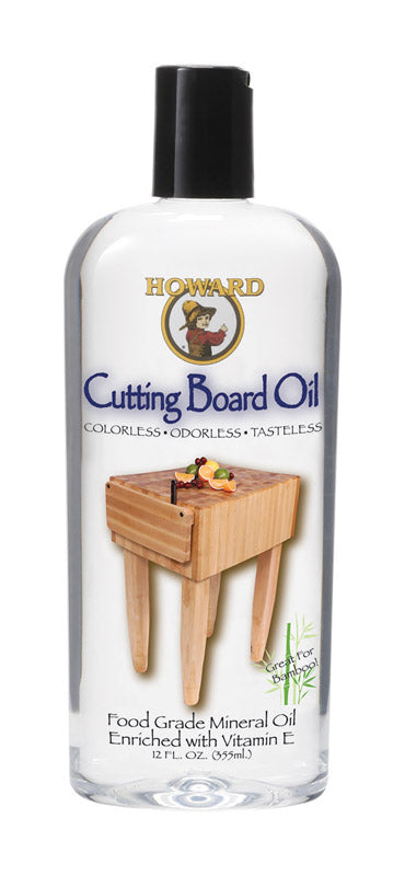Emery Jensen Butchers Block Oil in a 12oz bottle, a wood conditioner and preservative for butcher blocks and cutting surfaces.