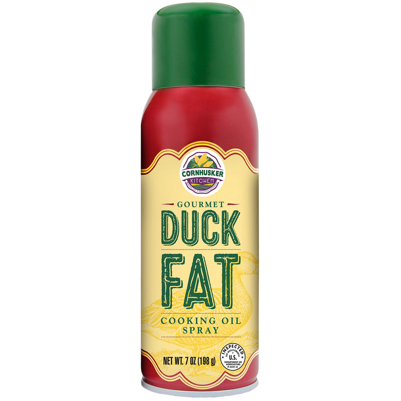 Emery Jensen duck fat cook spray in a 7oz spray bottle, used for frying and flavoring dishes.