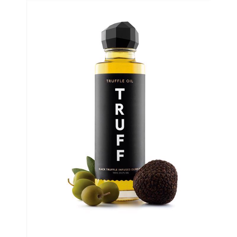 Emery Jensen black truffle fryer oil in a 6oz bottle, rich black truffle flavor for gourmet frying and cooking.