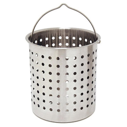 Emery Jensen 30-quart turkey fryer basket, part of fryer accessories, with metal handle and mesh design for turkey frying.