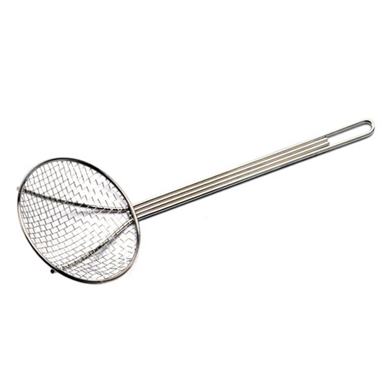 Emery Jensen 18-inch wire skimmer for fryer parts and accessories, with a mesh scoop and sturdy handle.