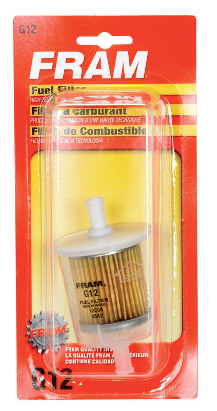 Emery Jensen Fram G12 fuel filter for vehicles, showing the cylindrical filter element with brand labeling.