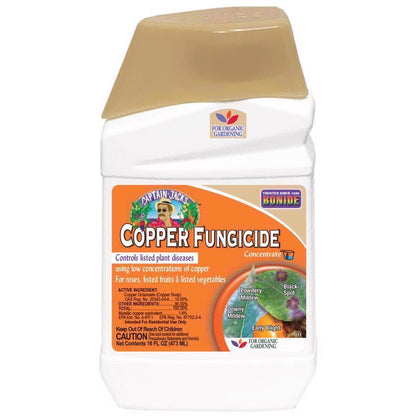 Liquid Copper Fungus Control by Emery Jensen, a bottle of liquid copper solution for fungus treatment and plant protection.