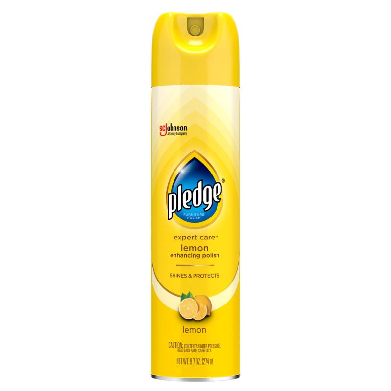 Emery Jensen Pledge Furniture Polish aerosol spray, 9.7oz, pack of 6, for cleaning and shining wooden furniture surfaces.