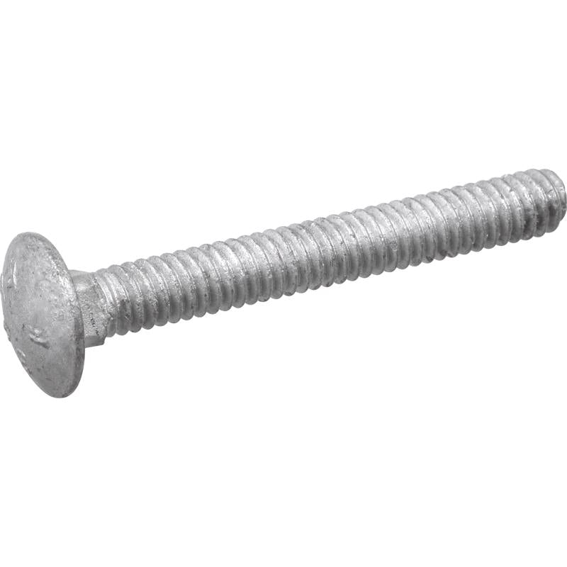 Galvanized carriage screw 1/4x1.5 inches by Emery Jensen, showing the shiny metal surface and threaded shank for fastening applications.