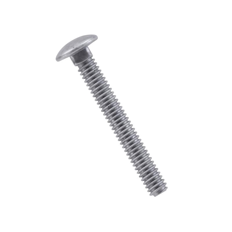 Galvanized carriage screw 1/4x1 inch by Emery Jensen, showing the shiny metal screw with threading and smooth head.