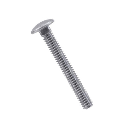 Galvanized carriage screw 1/4x1 inch by Emery Jensen, showing the shiny metal screw with threading and smooth head.