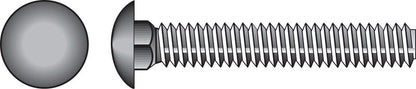 Galvanized carriage screw by Emery Jensen, 1/4 inch by 3 1/2 inches, showing the shiny metal finish and threaded shaft