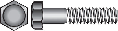 Galvanized hex bolts Grade 2 by Emery Jensen, 1/2 inch by 5 inches, showing shiny metallic finish and hex head for fastening.
