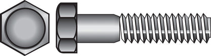 Galvanized HEX GRADE 2 bolt by Emery Jensen, 3/8 inch diameter and 1 inch length, showing the shiny galvanized finish.