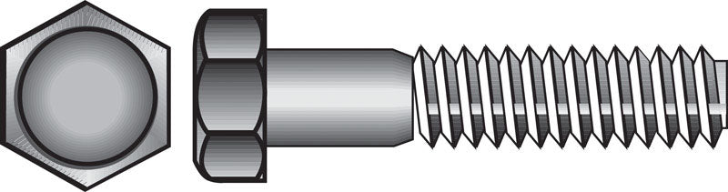 Galvanized hex bolts Grade 2 by Emery Jensen, 3/8 inch diameter and 3-1/2 inches long, with a hex head for fastening applications.