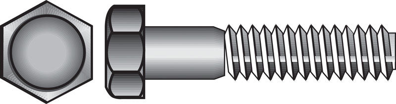 Galvanized HEX Grade 2 bolts by Emery Jensen, 3/8 inch diameter and 4 inches long, showing the hex head and shiny galvanized finish.