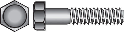 Galvanized HEX Grade 2 bolts by Emery Jensen, 3/8 inch diameter and 4 inches long, showing the hex head and shiny galvanized finish.