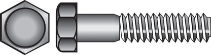 Galvanized HEX Grade 2 bolts by Emery Jensen, 5/16 inch diameter and 2 inches long, with a shiny metallic finish.