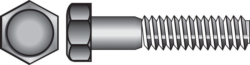 Galvanized Grade 2 hex bolts by Emery Jensen, 5/16 inch diameter and 4 inches long, shown in a close-up image.