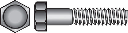 Galvanized Grade 2 hex bolts by Emery Jensen, 5/16 inch diameter and 4 inches long, shown in a close-up image.
