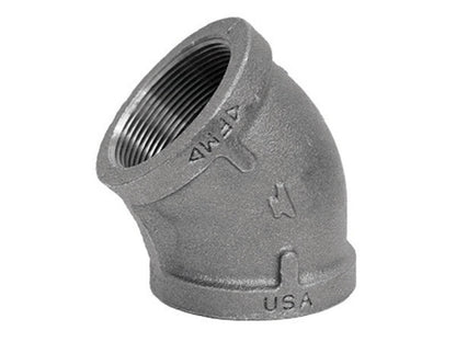 Galvanized iron elbow fitting, 45 1/2 inch, from Emery Jensen, used for plumbing and pipe connections in galvanized iron systems.