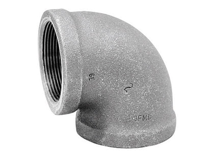 Galvanized iron elbow fitting 90-degree 1.5-inch from Emery Jensen for plumbing and piping applications.