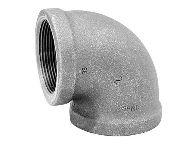 Galvanized iron elbow 90-degree fitting, 1-inch size, from Emery Jensen, used for plumbing and piping applications.