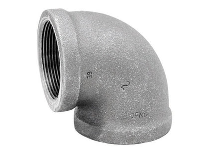 Galvanized iron elbow 90-degree fitting, 1-inch size, from Emery Jensen, used for plumbing and piping applications.