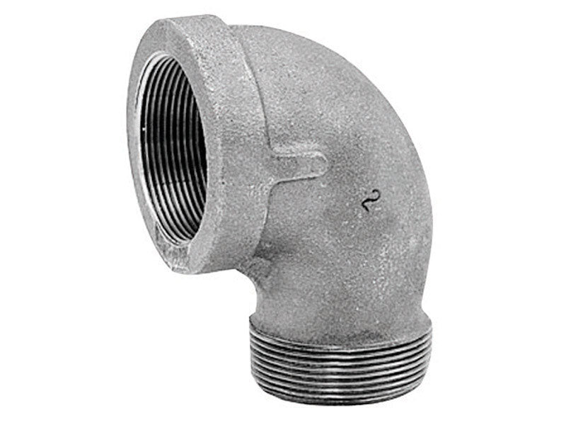Galvanized iron elbow fitting, 90-degree street, 1/8 inch, Emery Jensen GALV IRON FITTINGS U.S. for plumbing or piping systems.
