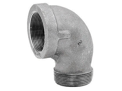 Galvanized iron elbow fitting, 90-degree street, 1/8 inch, Emery Jensen GALV IRON FITTINGS U.S. for plumbing or piping systems.