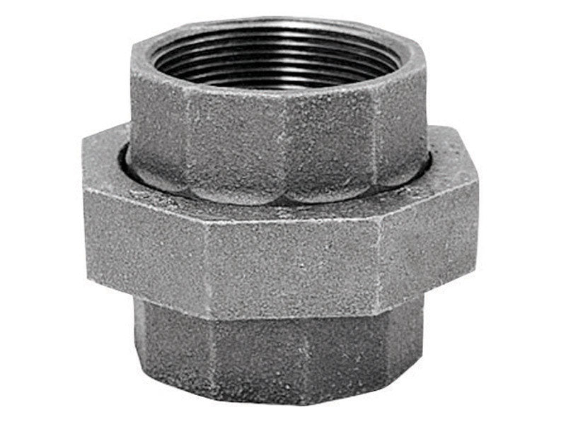 Galvanized iron union ground joint fitting, 1 inch size, by Emery Jensen, for plumbing and piping applications.
