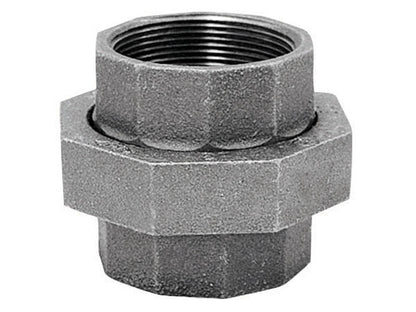 Galvanized iron union ground joint fitting, 1 inch size, by Emery Jensen, for plumbing and piping applications.