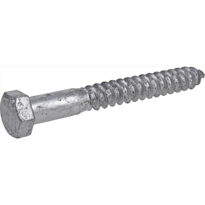 Emery Jensen GALV HX LAGS 1/2x4 galvanized lag screw showing a close-up of the metal threaded screw for heavy-duty fastening.