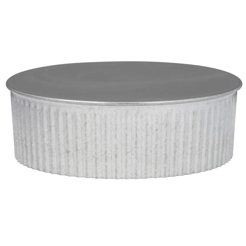 Galvanized vent pipe endcap by Emery Jensen, 6-inch size, 30-gauge for venting and fitting applications.