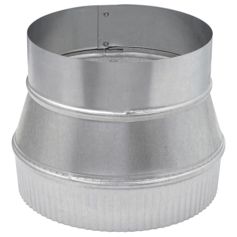 Galvanized vent pipe fitting, 6x7 inch furnace increaser by Emery Jensen, used for connecting and extending vent systems.