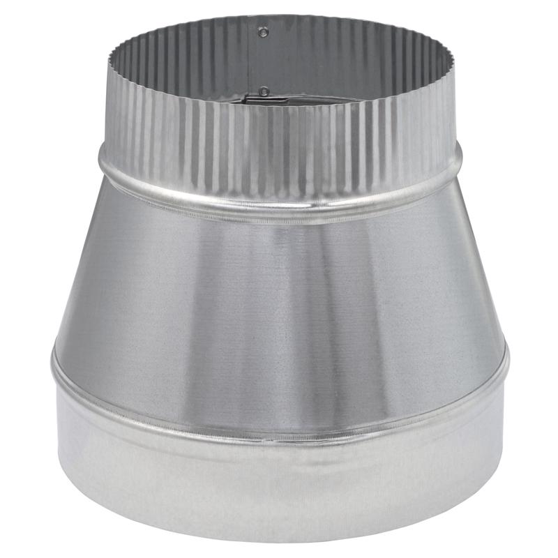 Galvanized vent pipe fitting for furnaces, RDC 6x8 inch, by Emery Jensen, shown in a close-up image of the vent pipe fitting.