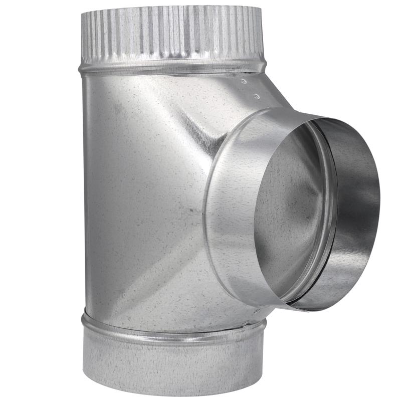 Galvanized vent pipe fitting, 6-inch furnace pipe tee by Emery Jensen, suitable for HVAC venting systems