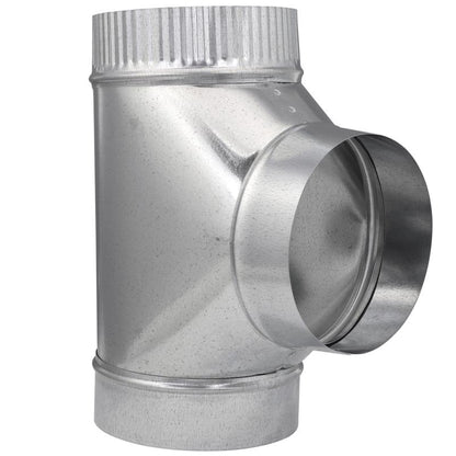 Galvanized vent pipe fitting, 6-inch furnace pipe tee by Emery Jensen, suitable for HVAC venting systems