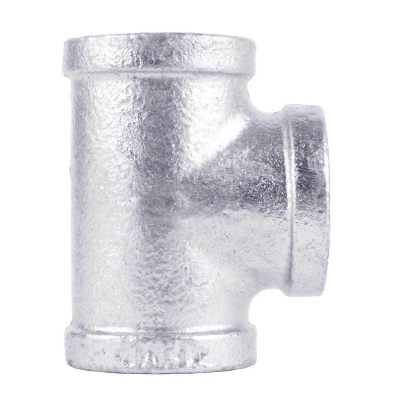 Galvanized fittings imp TEE GLV 2x2x2 by Emery Jensen, showing a durable metal pipe fitting with threaded ends for plumbing.