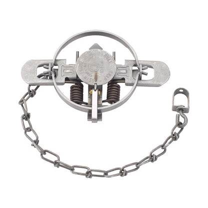 Emery Jensen DBLCOIL SPRNGTRAP #1 1/2 game trap with coiled spring mechanism for wildlife control, shown in close-up.