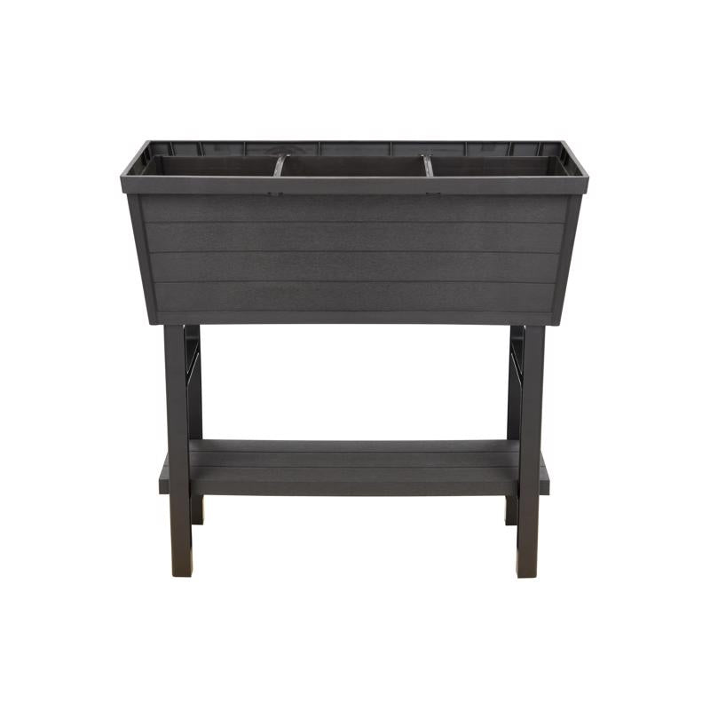 Emery Jensen garden box and theme planter, rectangular 31.12-inch storage container with natural wood finish and decorative design.