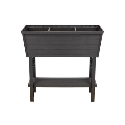 Emery Jensen garden box and theme planter, rectangular 31.12-inch storage container with natural wood finish and decorative design.