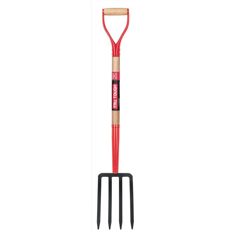 Emery Jensen 40-inch 4-tine spading fork for gardening, featuring sturdy metal tines and a comfortable handle.